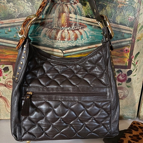 Carlos Falchi Designer Hobo Quilted Brown Handbag - Picture 6 of 16